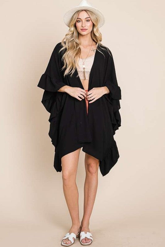 Wide sleeves Ruffle Kimono-2 Colors
