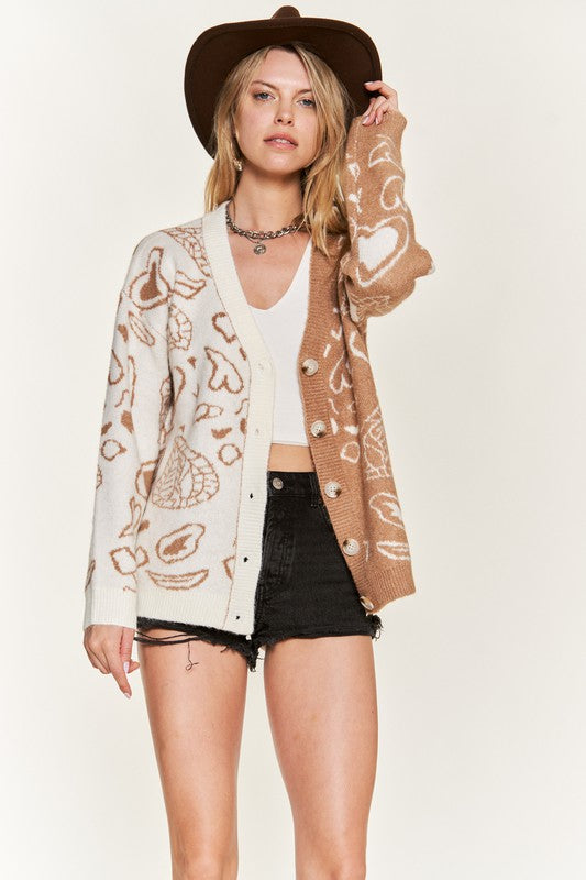 Heart Paisley & Color Block Cardigan-2 Colors