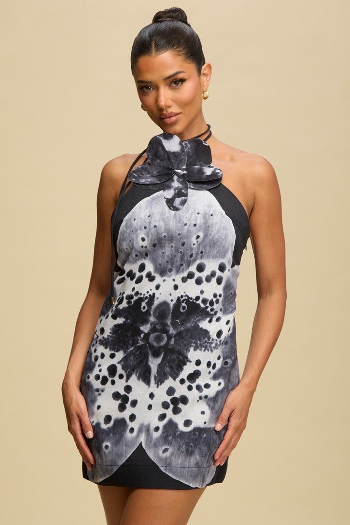 Flower Petal Mini Dress- Black