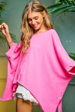 Solid Round Neck Loose Fit Kimono Sleeve Sweater Top- 4 Colors