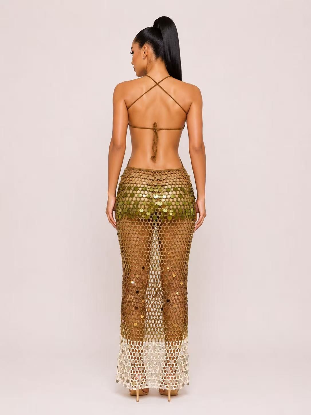 Toffee Dream Crochet Sequin Dress/Swimwear Coverup