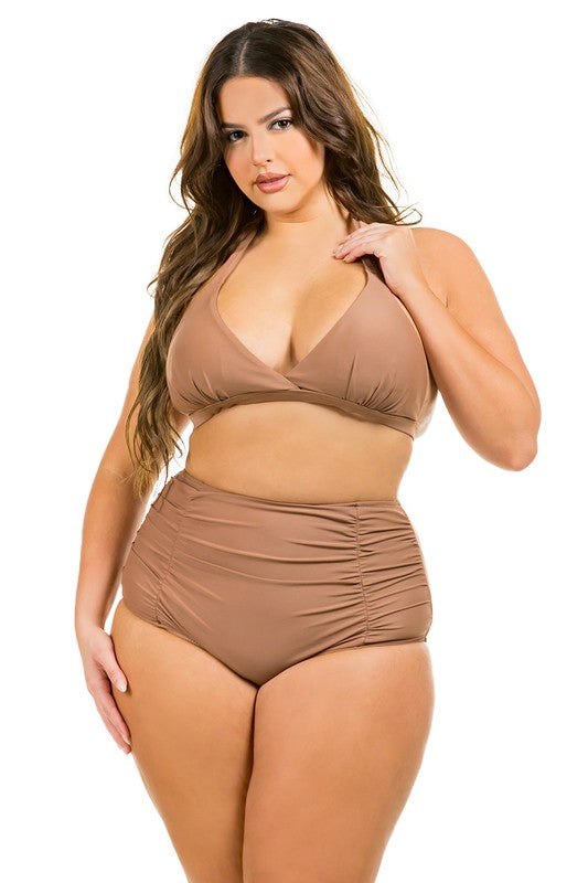 Plus Size Two Piece High Waist Swimwear Set-3 Colors