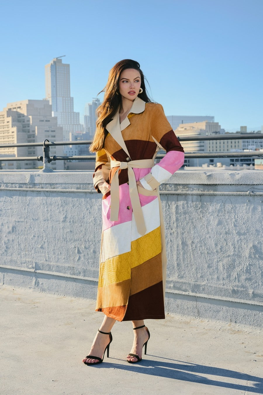 Leather & Suede Color Block Trench Coat- PRE-ORDER