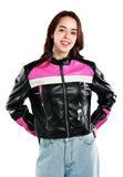Color Block Faux Leather Biker Jacket