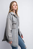 TWEED MIXED DENIM JACKET SHACKET WITH FRINGED HEM-2 COLORS