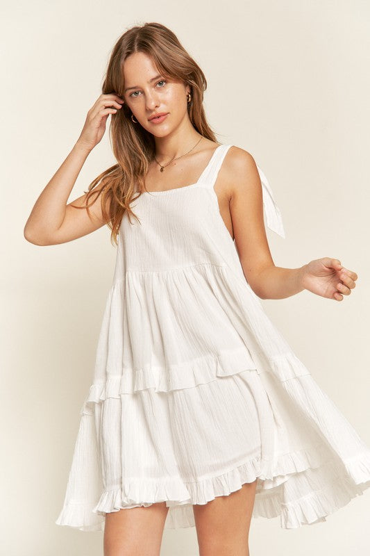 Square Neck Ruffle Dress- 2 Colors