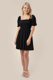 Black Puffed Sleeve Smocked Mini Dress