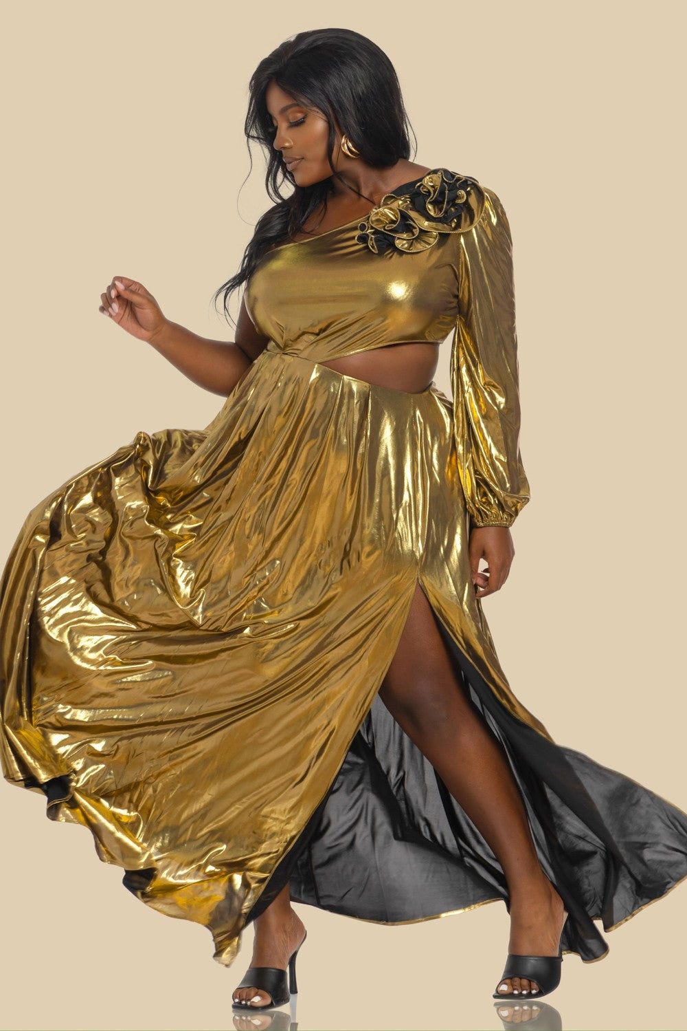 Plus Size Gold Glam Maxi Dress