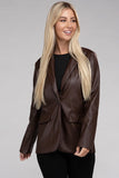 Sleek Pu Leather Blazer with Front Closure- 3 Colors