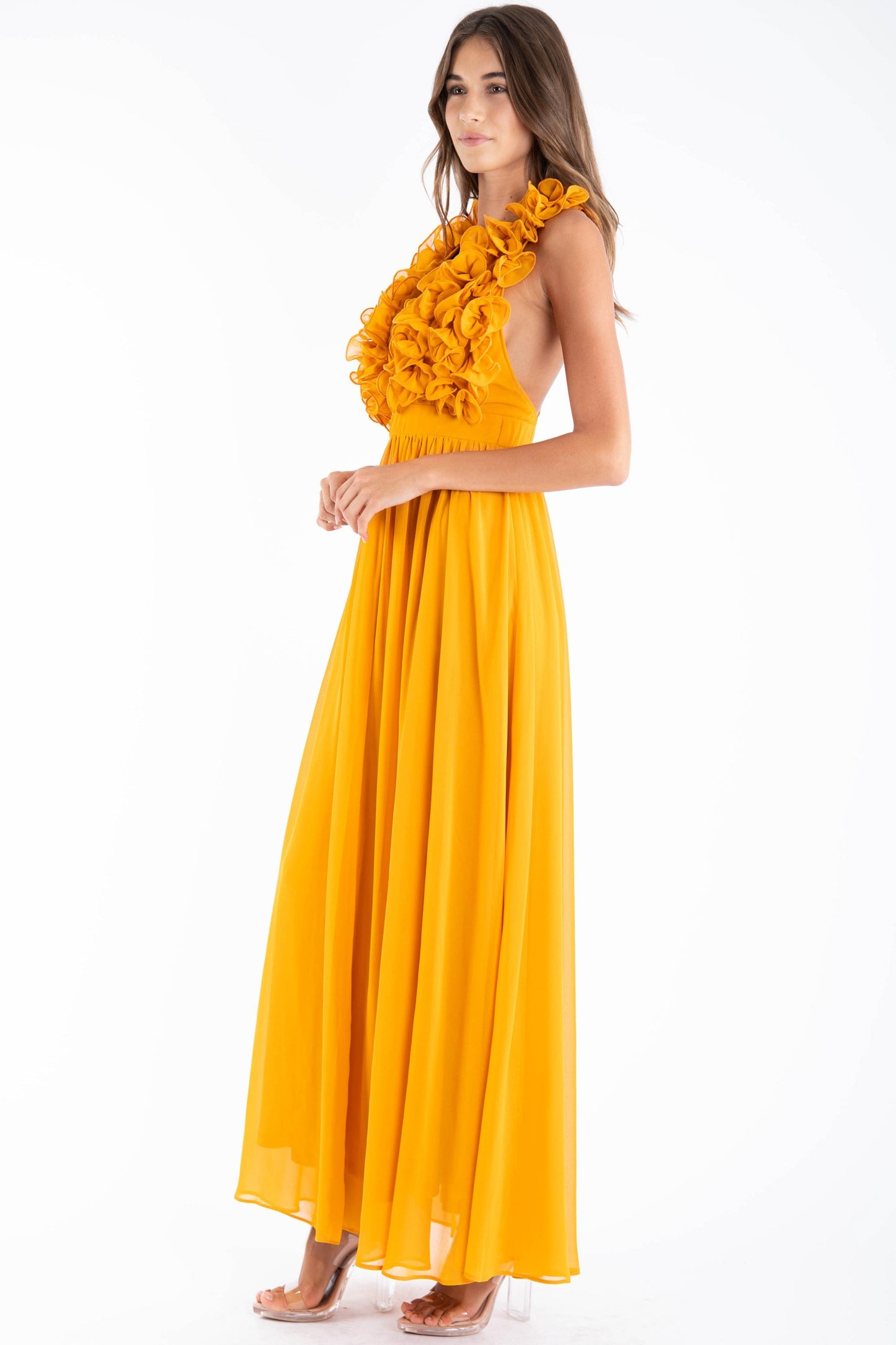 Mustard Ruffled  Maxi Dress