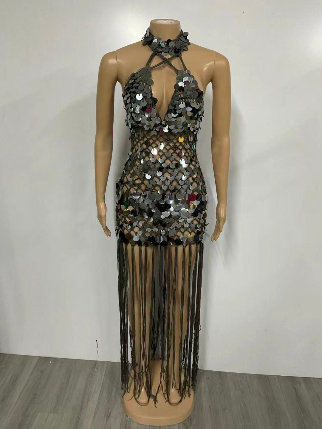 Black/Grey Sequin w/ Tassel Zara Dress