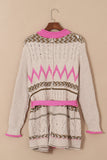 Geometric Cable Knit Pocketed Open Front Cardigan