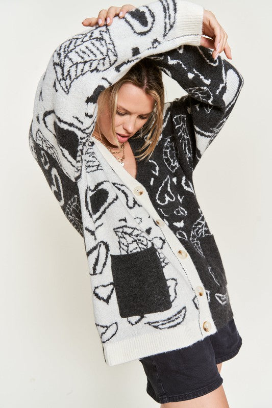 Plus Size Heart Paisley Color Block Cardigan- 2 Colors