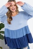COLOR BLOCK RUFFLE TIERED SWING TOP-2 COLORS