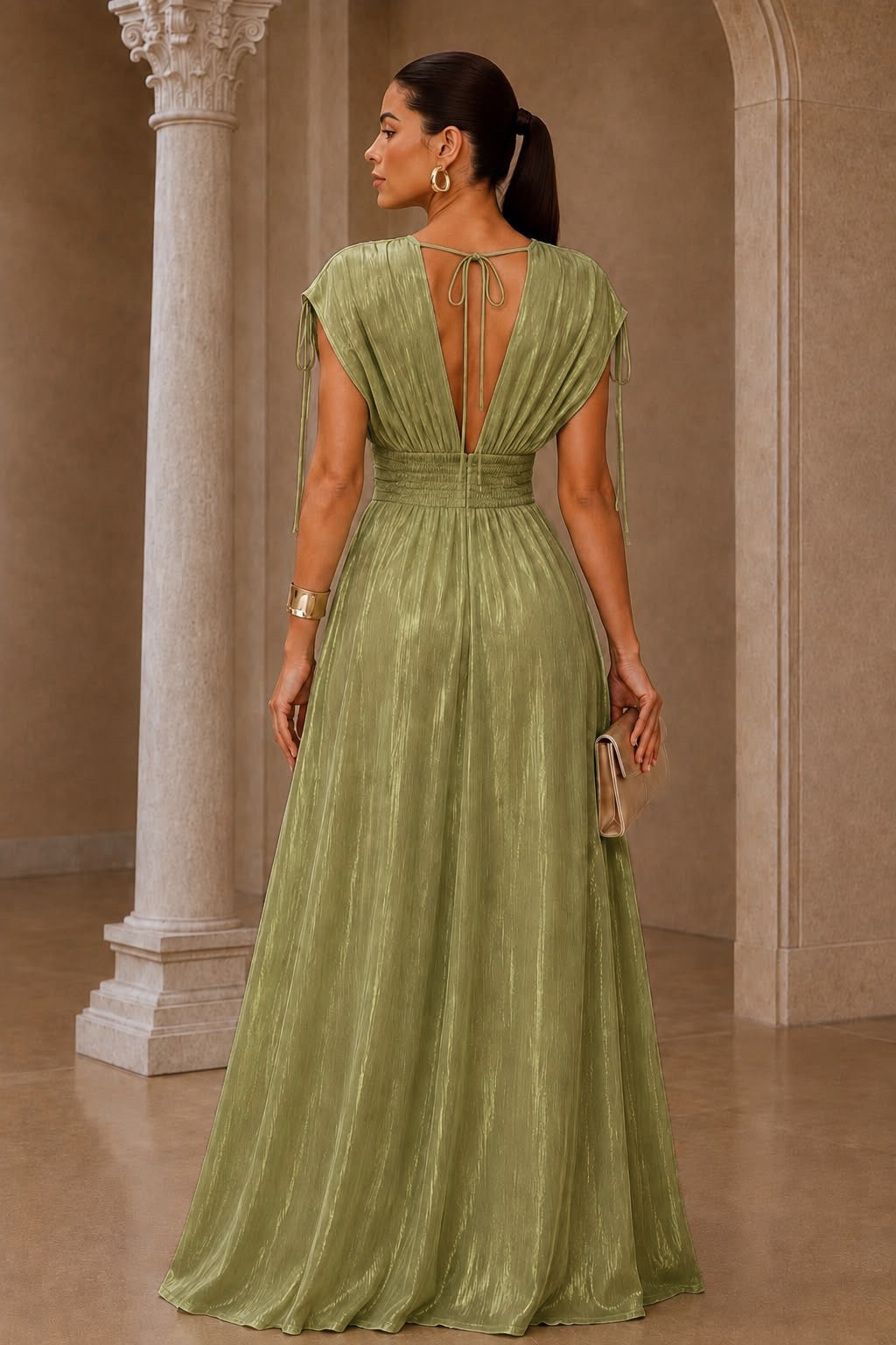 Flowers of Elegance Maxi Double Slit Dress- Olive