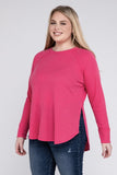 Plus Size Melange Baby Waffle Long Sleeve Top-5 Colors