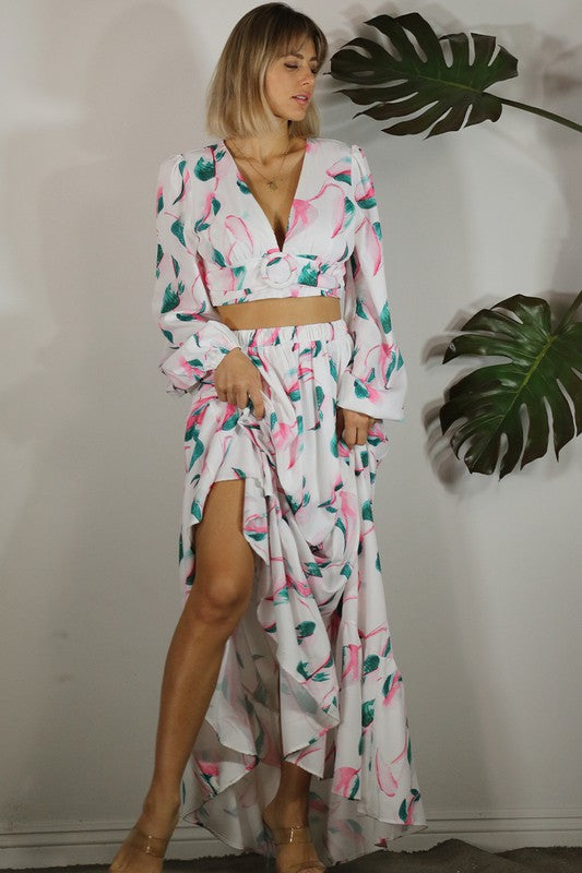 Botanical Printed Maxi Skirt Set