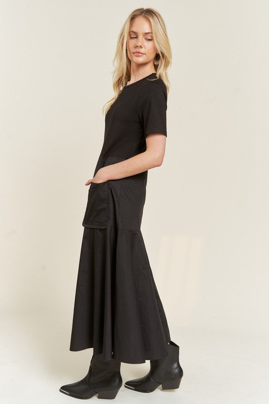 PLUS SIZE KNIT MIX DRESS- 2 COLORS