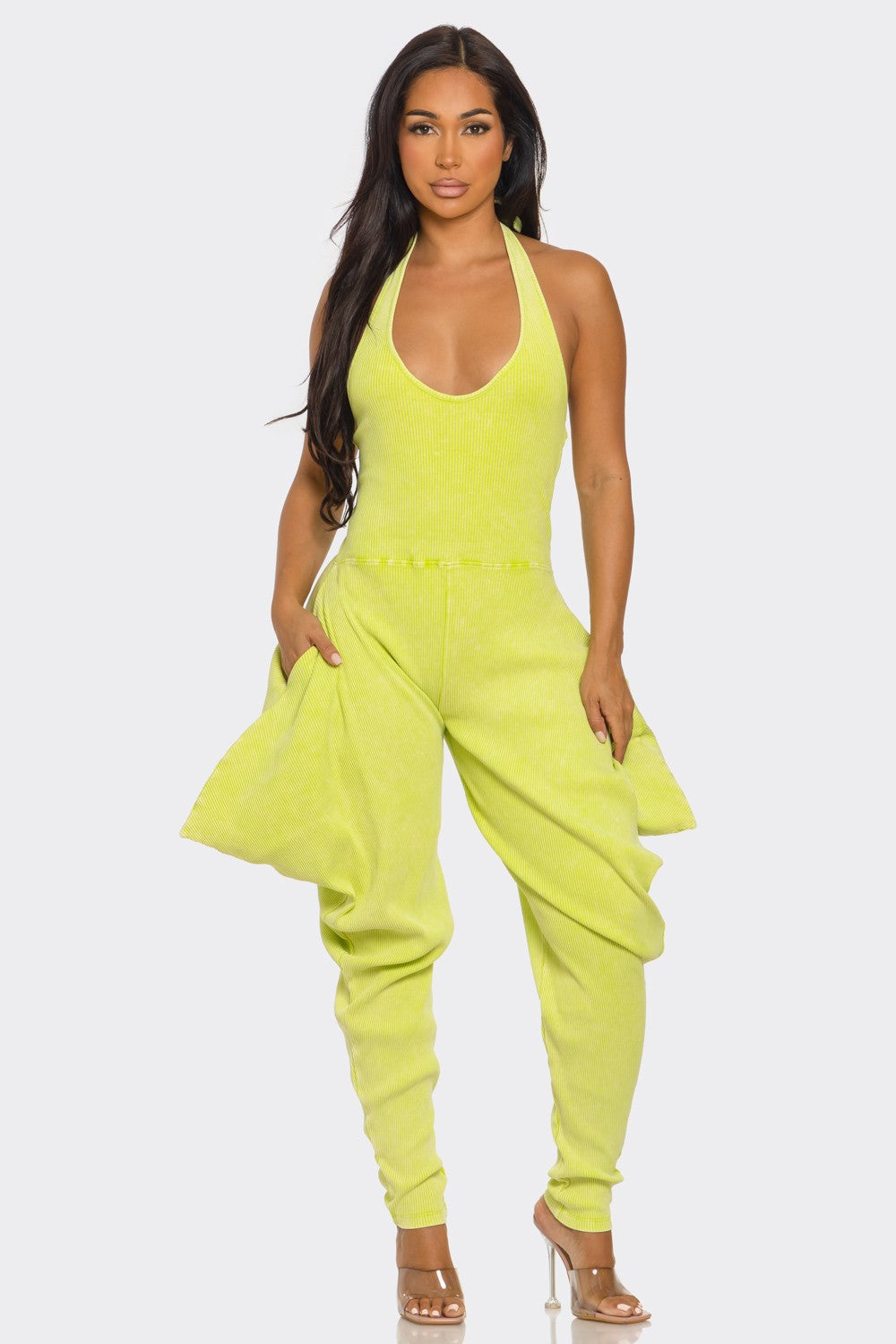 Ribbed Harem Jumpsuit- Lime