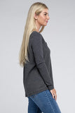 Melange Baby Waffle V-Neck Long Sleeve Top-3 Colors