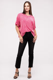 Washed Ribbed Cuffed Short Sleeve Round Neck Top-4 Colors