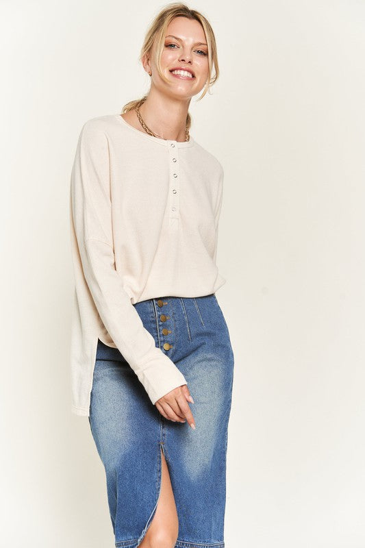 Button Down Side Slit Pullover Knit Top-3 Colors