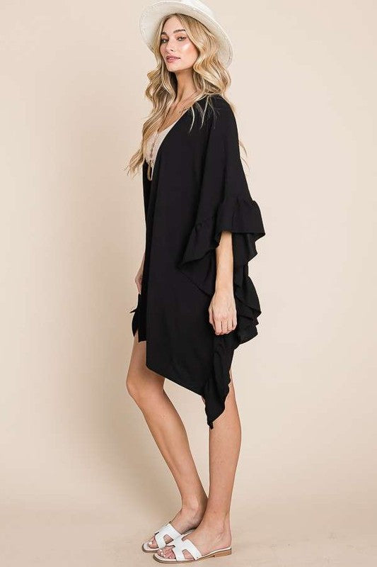 Wide sleeves Ruffle Kimono-2 Colors
