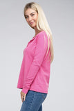 Melange Baby Waffle V-Neck Long Sleeve Top-3 Colors