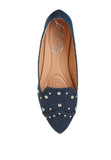 Olesia Stud Embellished Denim Blue Ballet Flats