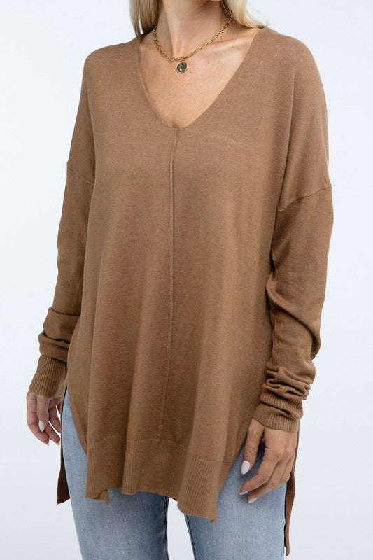 Hi-Low Hem Front Seam Sweater Top- 5 Colors