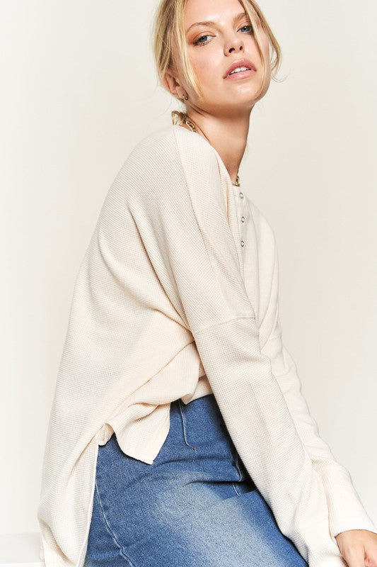 Button Down Side Slit Pullover Knit Top-3 Colors