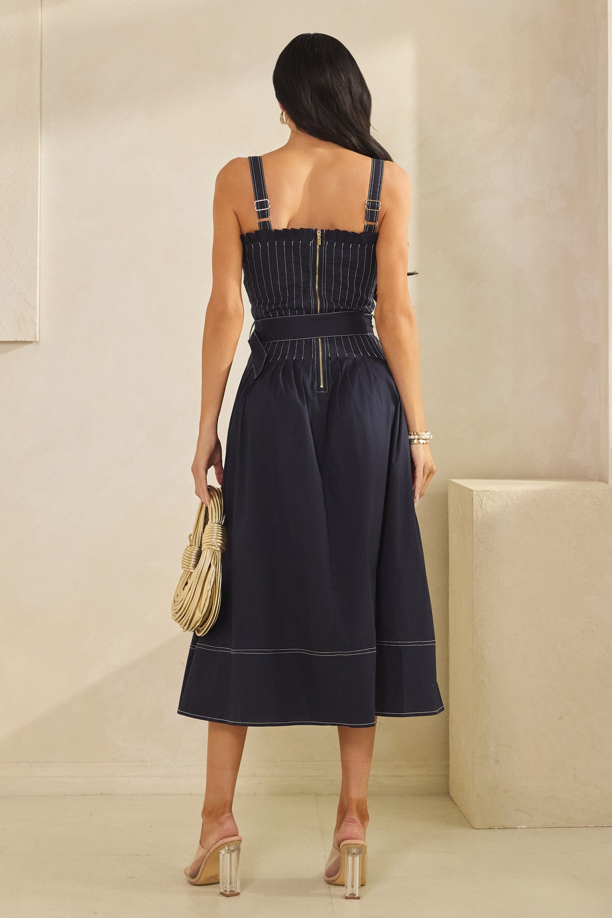 Luxe Look Denim Belted Midi Dress