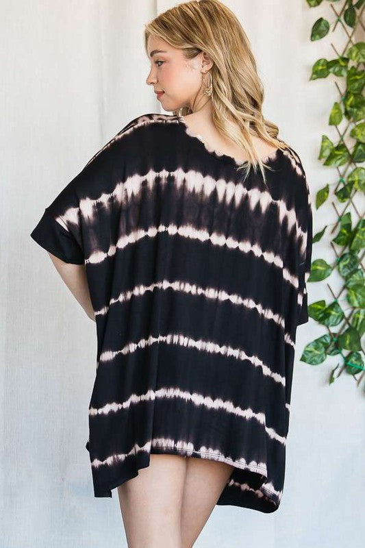 STRIPED TIE DYE ROUND NECK TUNIC- 3 COLORS