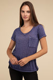 Washed Melange Burnout Scoop V-Neck Top- 7 Colors