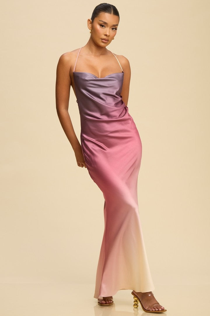 Gradient Twist Open Back Maxi Dress- Pink