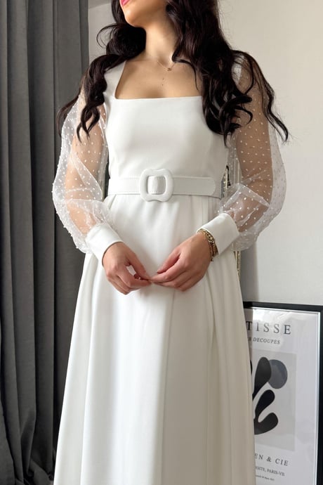 Take Me to Church Belted Midi Dress- White