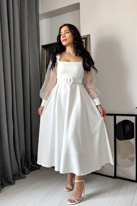 Take Me to Church Belted Midi Dress- White