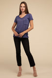 Washed Melange Burnout Scoop V-Neck Top- 7 Colors