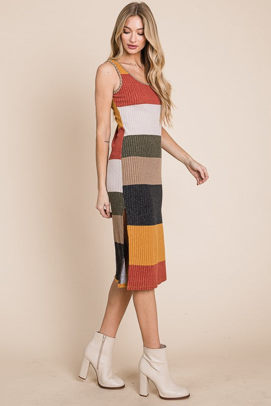 PLUS SIZE COLOR BLOCK CASUSAL DRESS