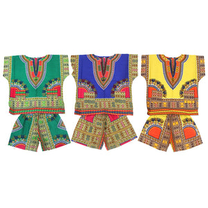 Assorted Set of 3 Kids Dashiki & Shorts Set - FREE SIZE