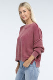 Washed Side Slit Oversized Cropped Sweater Top- 2 Colors