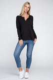 Melange Baby Waffle V-Neck Long Sleeve Top-3 Colors