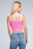 2-Way Neckline Washed Ribbed Cropped Tank Top- 5 Colors