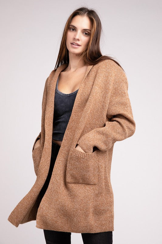 Hooded Open Front Sweater Cardigan-4 Colors