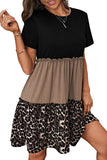 Leopard Print Color Block Frill Trim T-Shirt Dress