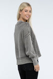 Washed Side Slit Oversized Cropped Sweater Top- 2 Colors