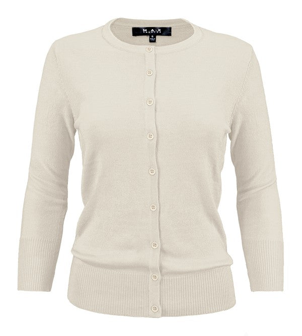 Crewneck Button Down Knit Cardigan Sweater-21  Colors