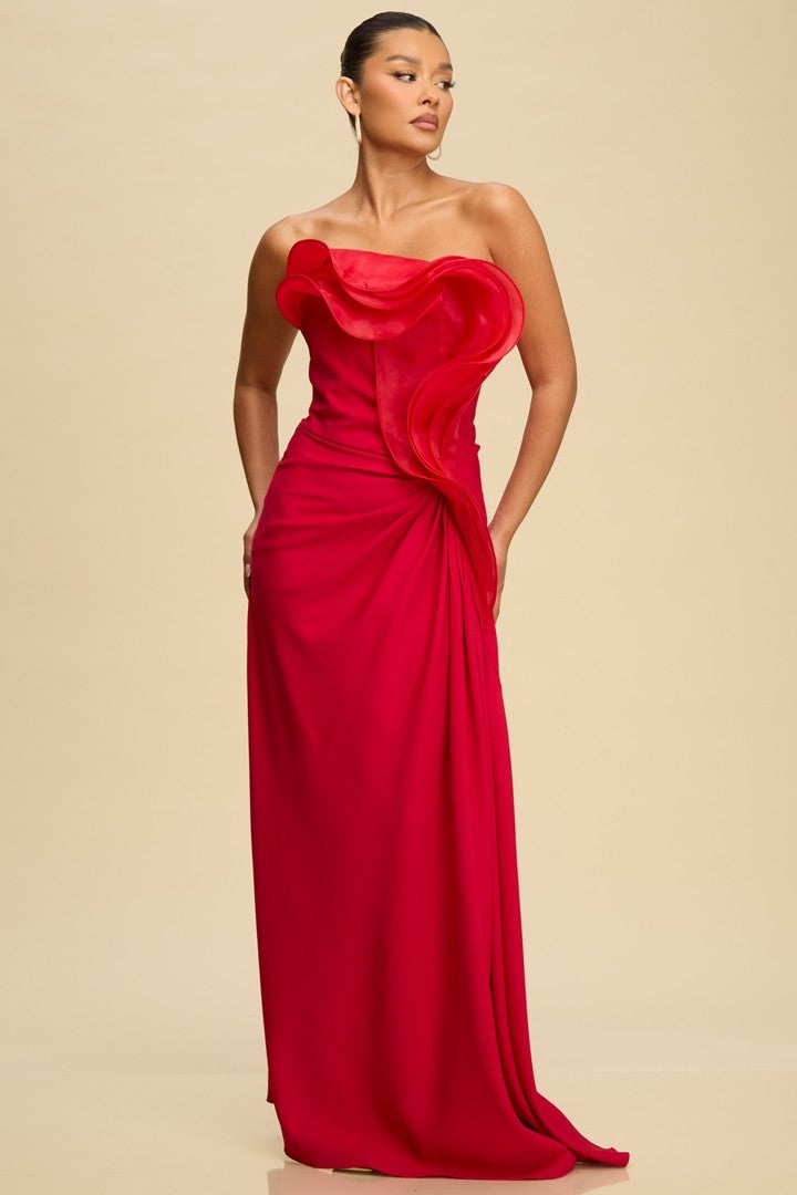 Sculptural Wave Dress- Red
