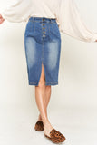 Denim Buttoned Knee Length Skirt