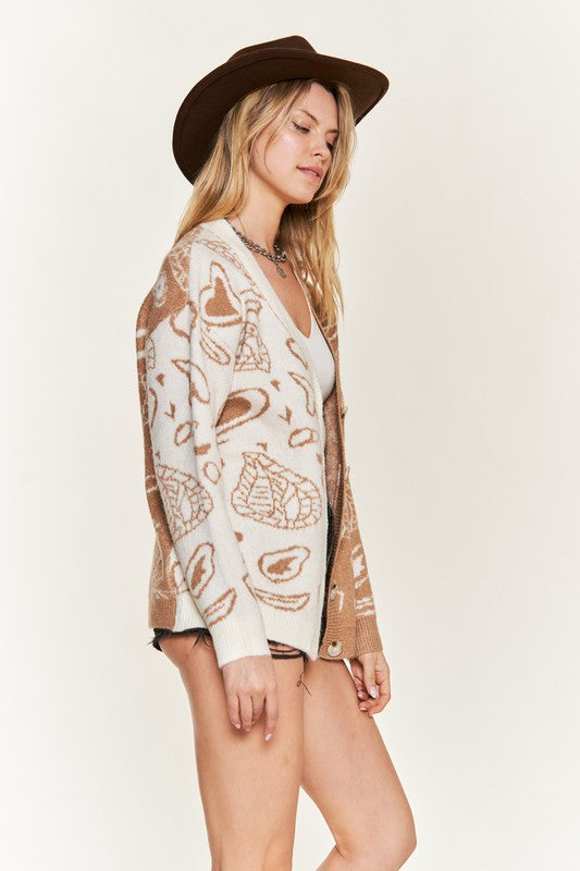 Heart Paisley & Color Block Cardigan-2 Colors